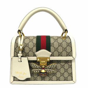 Gucci Queen Margaret BEE Shoulder Bag Leather White